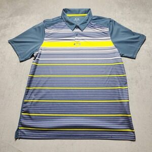 Oakley Polo Shirt Men L Blue Multicolor Striped Regular Fit Hydrolix Polyester